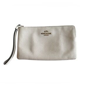 COACH New York 3888 Corner Zip Cream Crossgrain Chalk Leather Wristlet